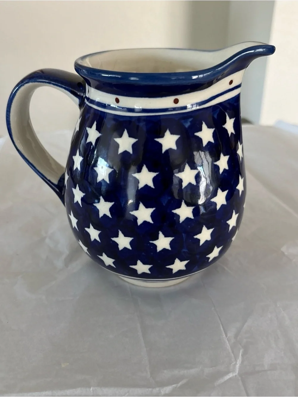 Polish Pottery Mano Creamer Stars & Stripes Small Pitcher Handcrafted Poland